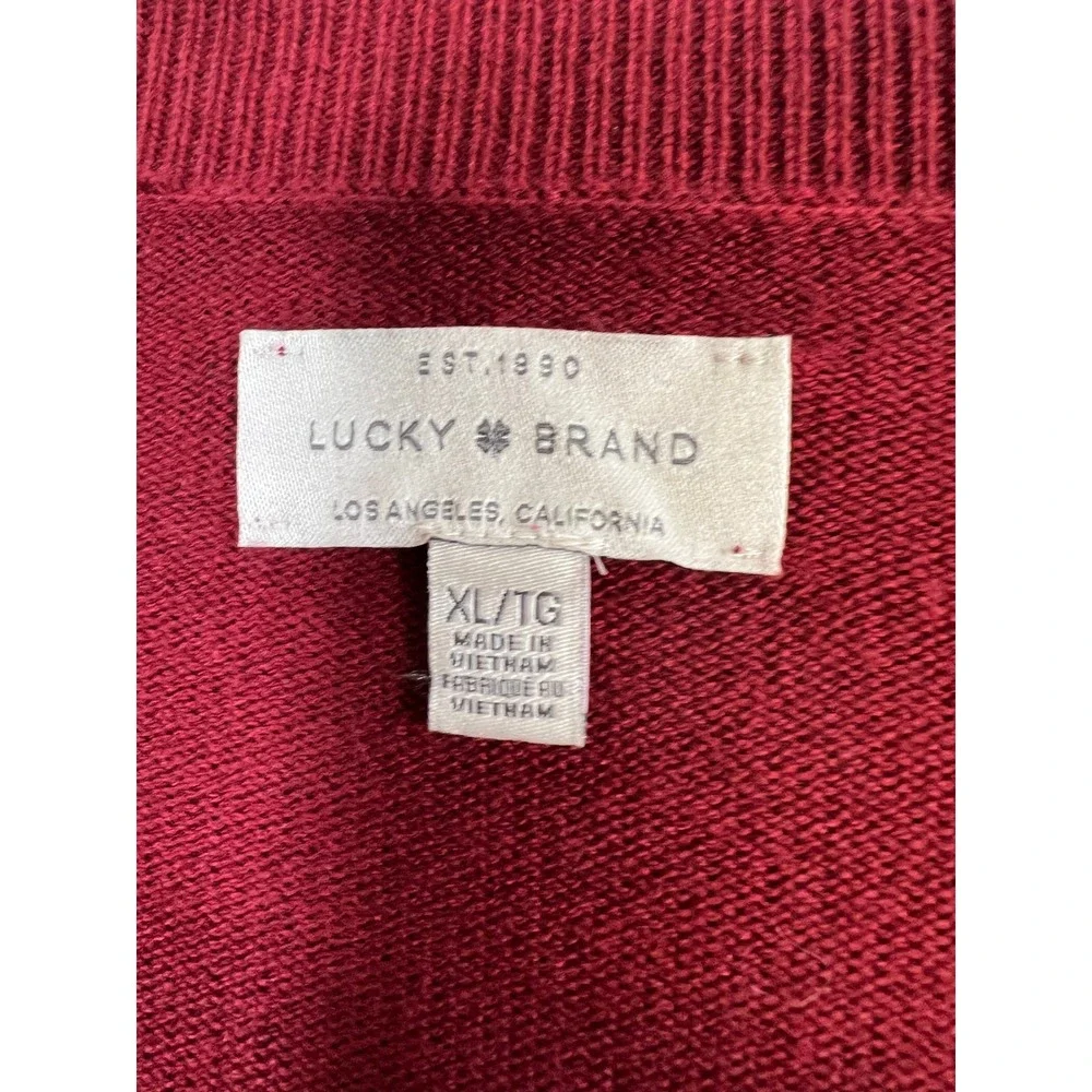 Lucky Brand Red V Neck Long Sleeve Sweater Top Women's XL Acrylic‎ Cotton